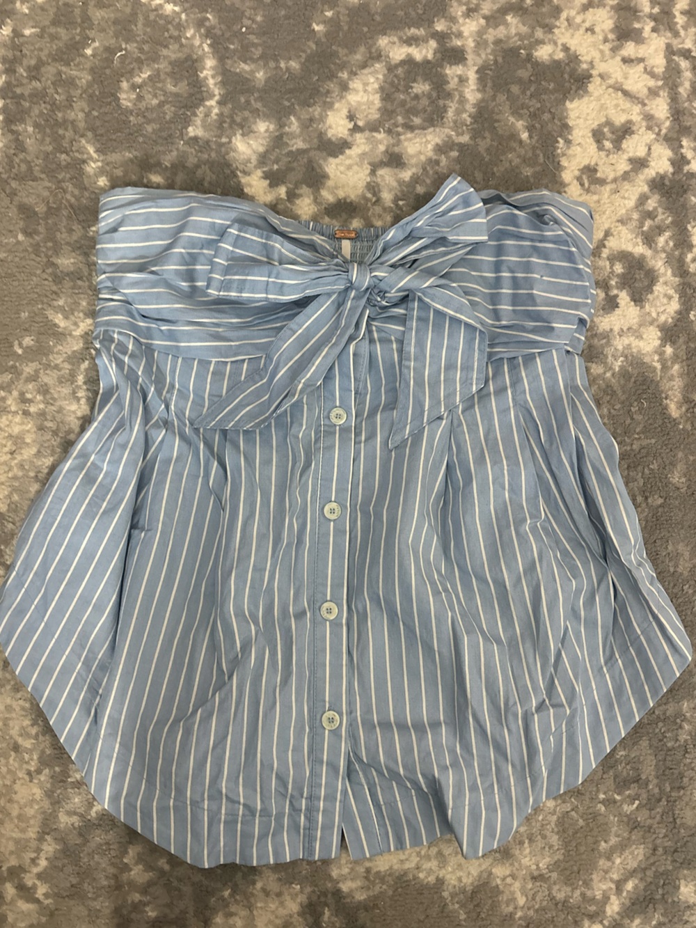Free People Light Blue and White Striped Strapless Tie-Front Top